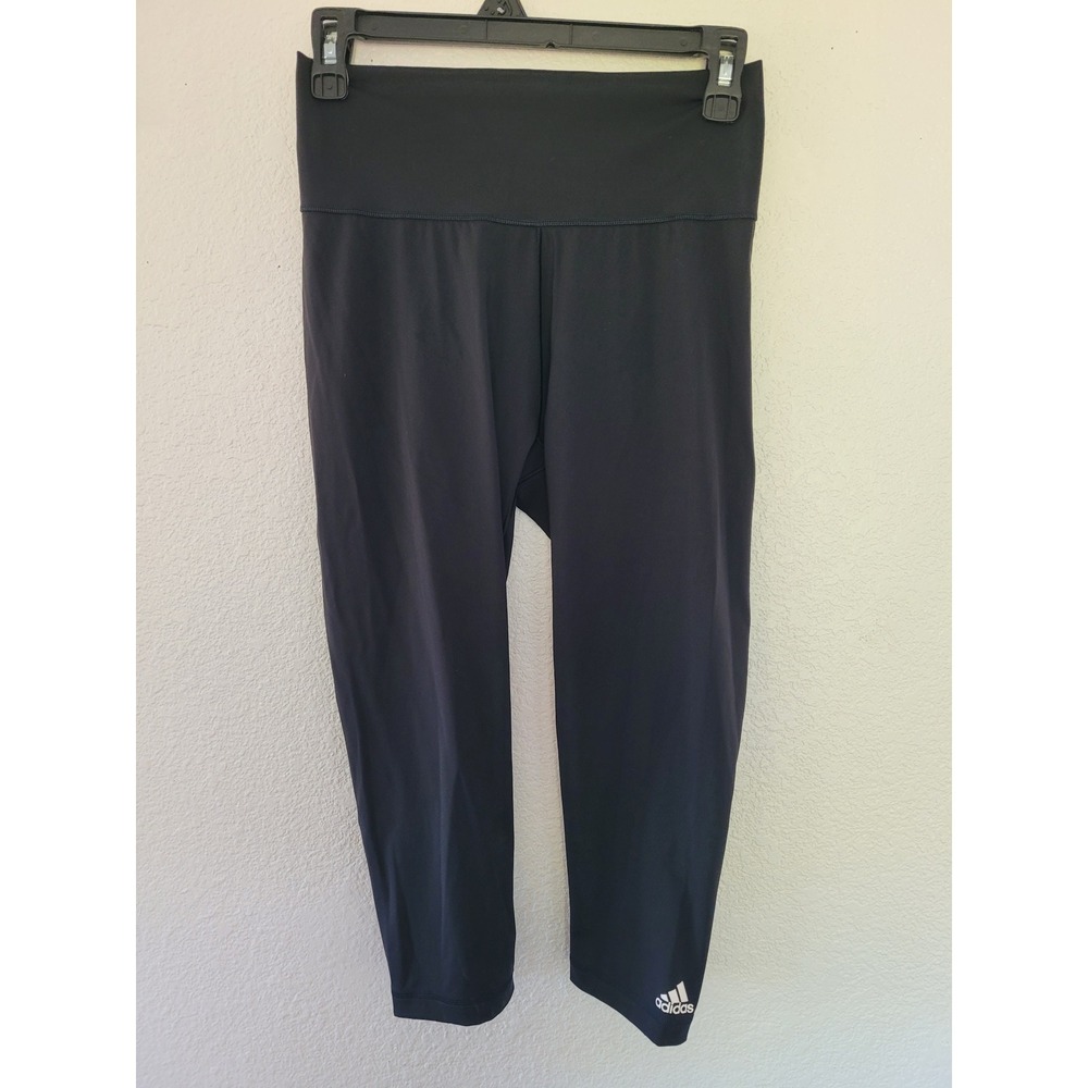 Adidas Womens Black High Waisted Cropped Athletic Leggings Size Medium M #P3